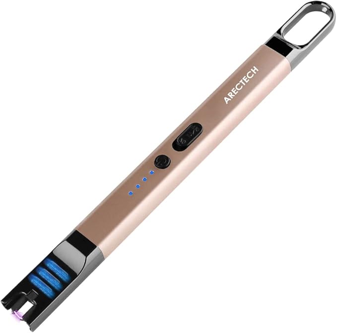 ARECTECH Electric Candle Lighter Rechargeable USB Long Gill Lighter for Candle Cooking Camping BBQs Fireworks Champagne Gold