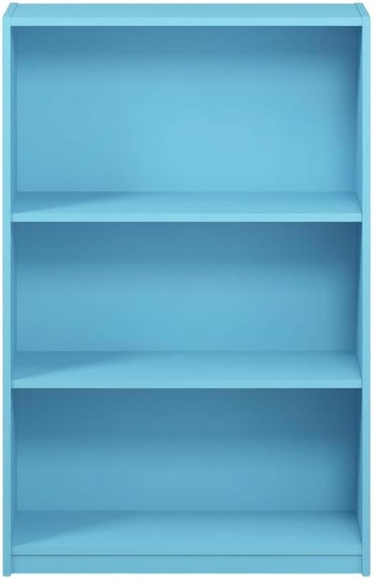 Furnifact Light Blue 3-Tier Adjustable Shelf Bookcase, Made of Wood, Modern Design, Versatile Storage, Easy Assembly