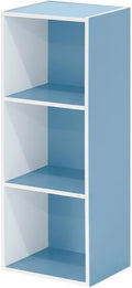 Furnifact White and Light Blue 3-Tier Open Shelf Bookcase, Modern Storage Organizer with Multiple Shelves, Durable Construction for Living Room and Office