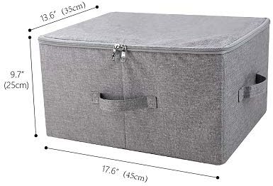 iwill CREATE PRO Folding Storage Box with Zip Lid and Handles, Rigid Storage Baskets With Linen Fabric& Plastic Board, Closet Shelf Drawers,Dark Gray, 2 pcs