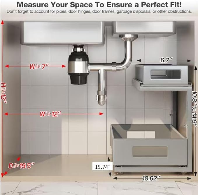 1 Pack Under Sink Organizer With Next-Gen Ball-Bearing Slides,2-Tier Pull Out Cabinet Storage,Height Adjustable Drawer Shelf for Bathroom,Kitchen,Laundry,Cabinet,Pantry-Gun Gray