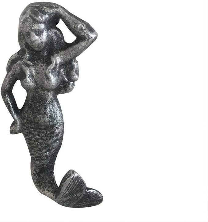 Handcrafted Nautical Decor Antique Silver Cast Iron Mermaid Hook 6" - Mermaid Decoration - Decorative Wall