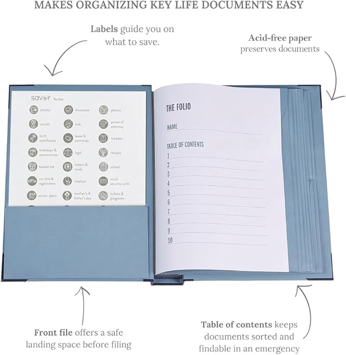 2025 Edition The Folio Document Organizer | Custom Dyed Cloth-Bound Expanding File for Important Papers, Passports, Birth Certificates & More | Ideal for Home Organization & Graduation Gift Purpose