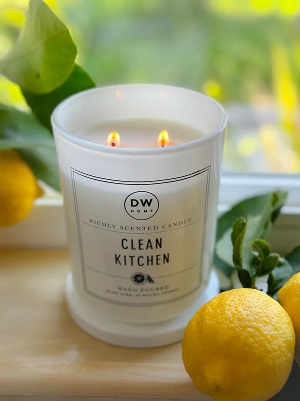 Clean Kitchen Candle by DW Home - Hand Poured Wooden Wick Scented Candle, Refreshing Lemon and Lime Fragrance, 40-Hour Burn Time, Eco-Friendly Design