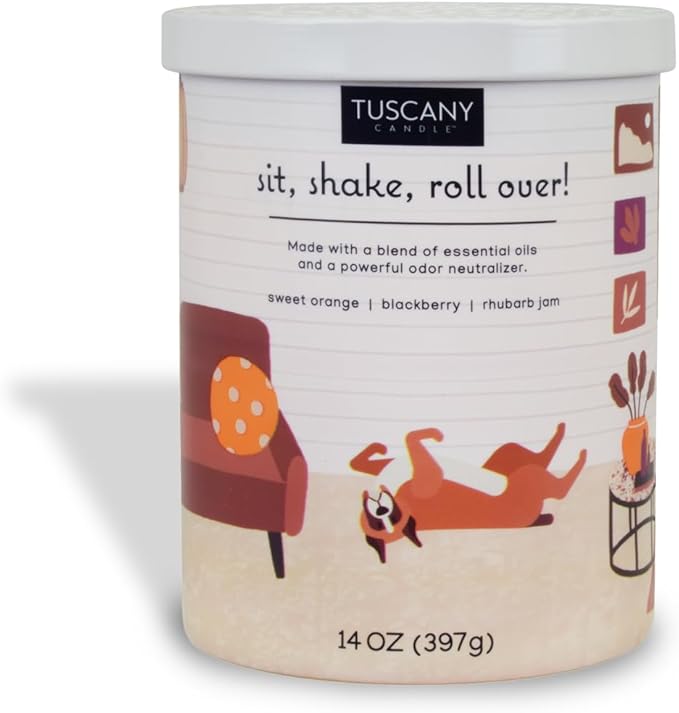Tuscany Candle Sit, Shake, Roll Over: BlackBerry & Orange Scented Pet Odor Neutralizing Candle, 14 oz