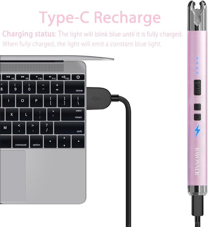 RAYONNER Electric Candle Lighter with Flashlight, USB C Rechargeable Plasma Arc Lighters Windproof for Deep Candles, Gas Stove, Camping Grill Fireworks Pink