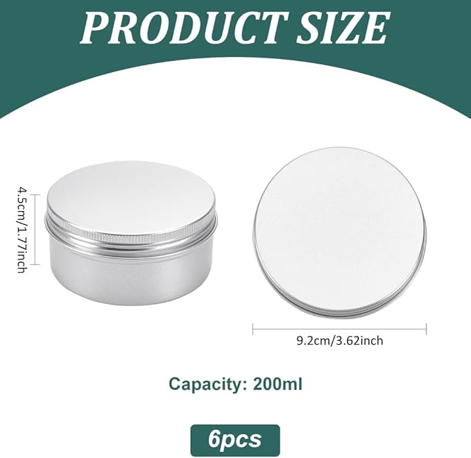 BENECREAT 6 Pack 6.8 OZ Tin Cans Screw Top Round Aluminum Cans Screw Lid Containers - Great for Store Spices, Candies, Tea or Gift Giving (Platinum)