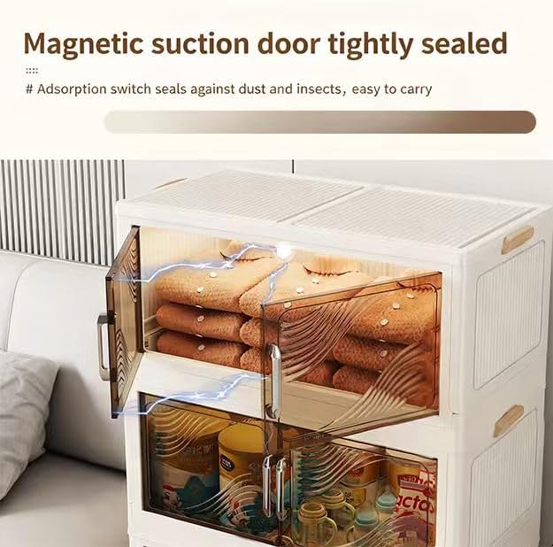 5 Tier Stackable Plastic Storage Bins with Lids Stackable Containers with Wheels and Magnetic Doors Wheels StackableStorage Bins for Living Room,Office,Dorm