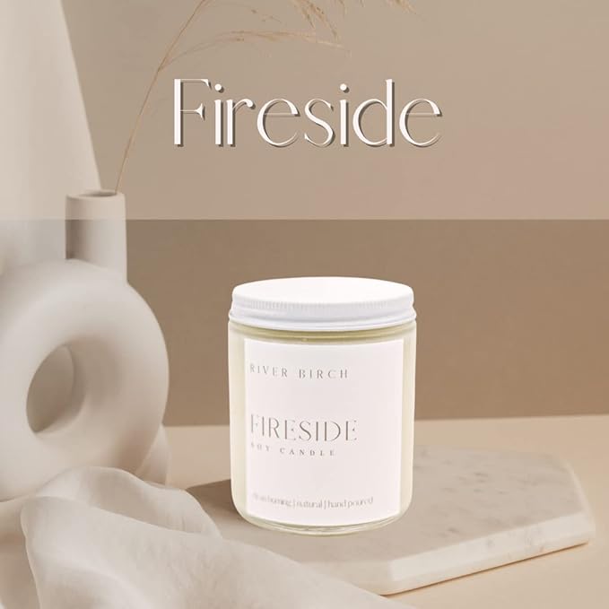 River Birch Candles Fireside Scented Candle | Premium, All-Natural, Non-Toxic, Soy Candles | 8.5oz 40 Hr Burn Time | Cozy Relaxing Gifts for Home