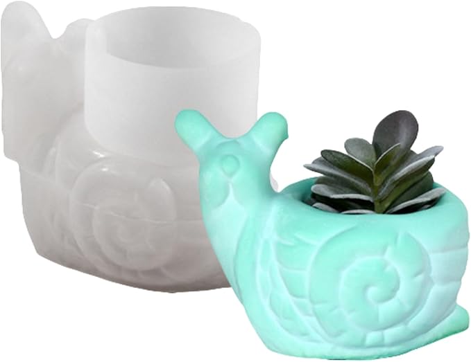 3D Animal Flower Pot Vase Silicone Mold for Resin Plaster Concrete Cement Clay, Succulents Planter Mold Epoxy Resin Kit for DIY Candle Pen Holder Succulent Pot (Snail)