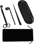 MrMrKura 4 in 1 Candle Accessory Set, Candle Snuffer, Candle Wick Cutter, Candle Dipper, Storage Tray Plate, Candle Care Kit with Velvet Pouch for Candle Lover (Black)