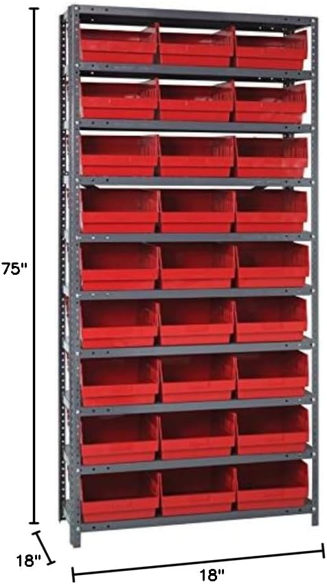 Quantum Storage Systems 1875-210RD Store More Steel Shelving Unit with 6" Shelf Bins, 18" D x 36" W x 75" H, Red
