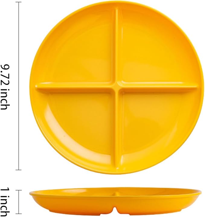Yellow 4 Compartment Divided Plates Snacks Tray Dinner Plate,Food Grade Fruit Plates BPA Free - 1Pack