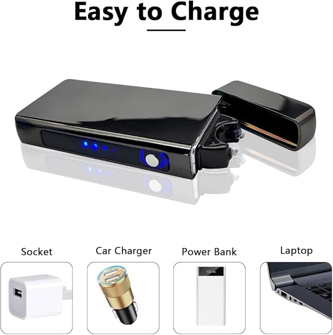 Electronic Lighter Windproof Arc Lighters with USB Charging Ideal for Candles, Camping, and Outdoor Activities Cool Plasma Lighter with Safety Protection Gift for Men and Women (Black)