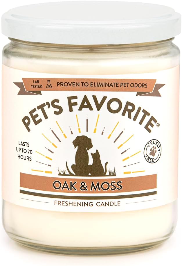 Pet's Favorite Pet Odor Candle, Clean Burning, Long Lasting Oak Scented Candle with a Natural Fiber Wick and 70 Hour Burn Time, Oak and Moss - Pack of 1