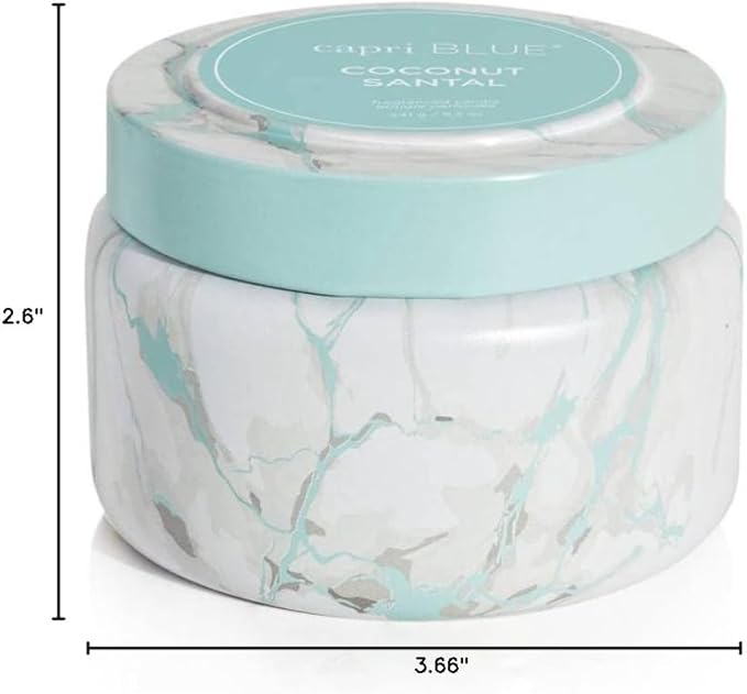 Capri Blue Modern Marble Printed Travel Tin Jar Candles - Luxury Decorative Candles for Home Scented - Long Lasting Soy Wax Blend - Coconut Santal (8.5 oz)