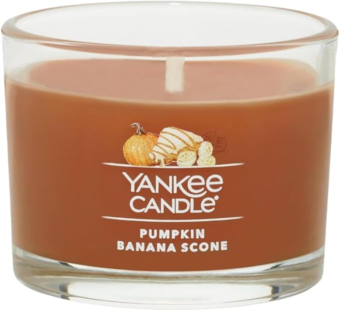 Yankee Candle Signature Votive Mini Candle Jar, Pumpkin Banana Scone Scent, Natural Soy Wax Blend Candle with Natural Fiber Wick, 1.3 OZ Glass Jar (Pack of 4)
