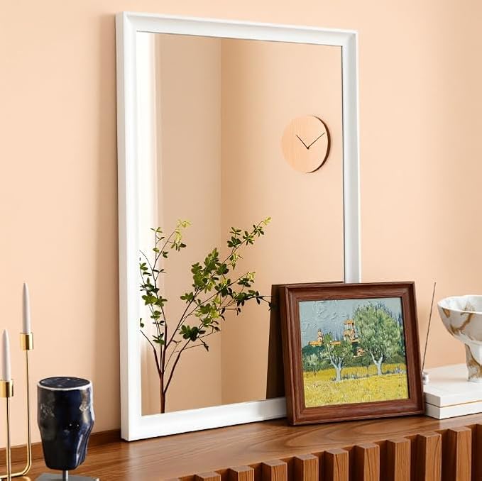 USHOWER White Bathroom Mirrors for Over Sink 24x36 Inch, Metal Framed Rectangle Vanity Mirror for Wall, Bedroom, Living Room, Entryway, Farmhouse, Anti-Rust, HD Tempered Glass, Horizontal/Vertical