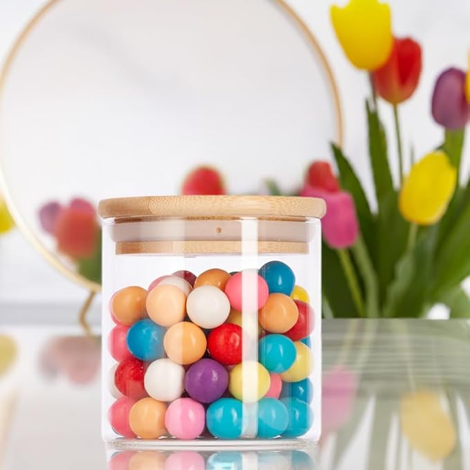 JUVITUS (12 Pack) 10 oz Clear Glass Jar with Bamboo Silicone Sealed Lid