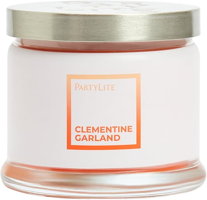 PartyLite 3-Wick Jar Candle, Highly Fragranced Clean Burning Glass Candle, 25-45 Hours Burn Time (Clementine Garland)
