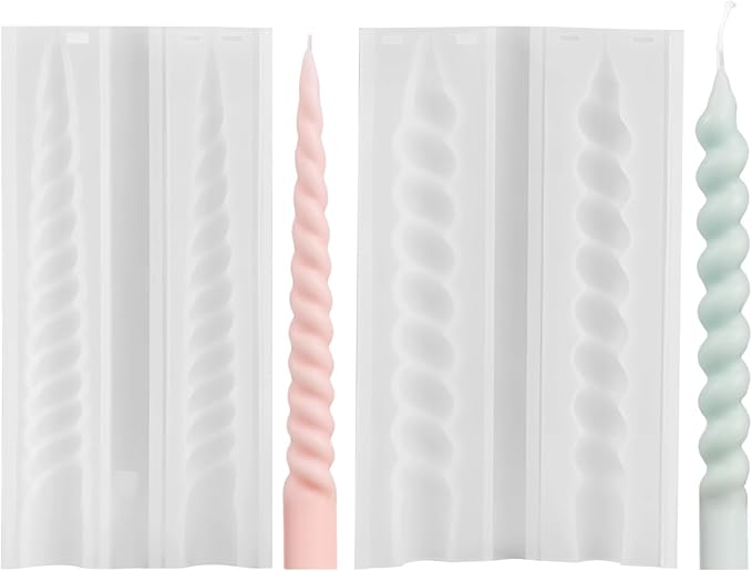 2 Pcs Spiral Candle Molds, Silicone Twisted Molds for Candle Making- Twisted Taper Candle Making Kit, Professional Grade DIY Resin Molds for Wax, Soap, Beeswax