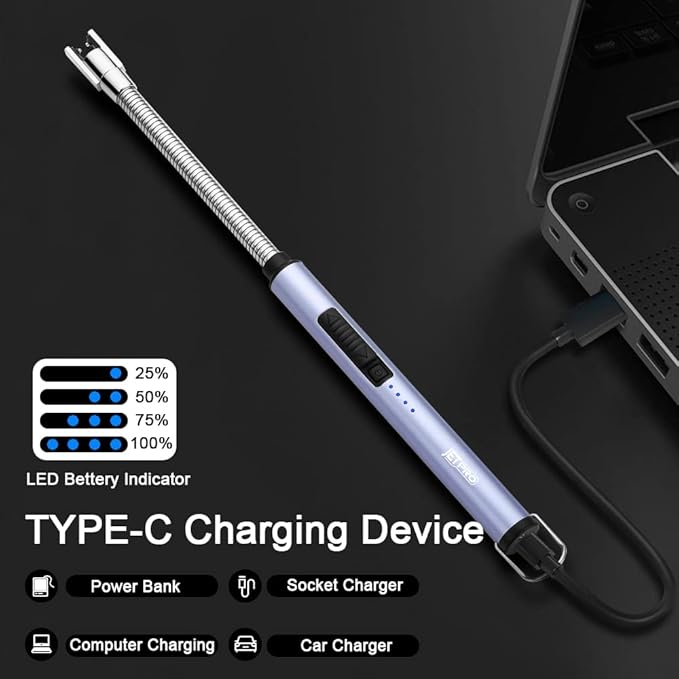 Candle Lighters USB Rechargeable Arc Electric Lighter with 360° Flexible Neck for Candle BBQ Camping (Blue)