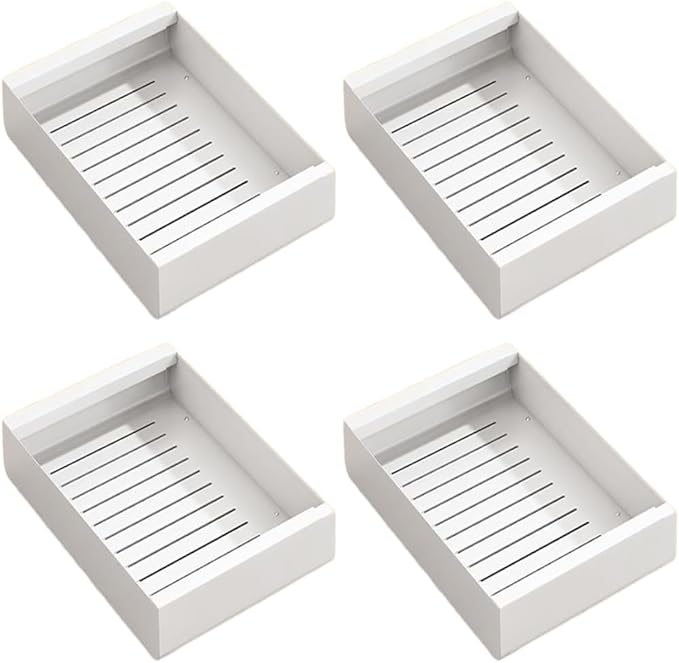 4pack Pull Out Under Sink Organizer – Expandable Sliding Cabinet Shelf for Kitchen, Bathroom, Pantry – Heavy Duty Metal Storage Rack for Cleaning Supplies and Bottles (White, 12.5-19.6 x 21 Inch)