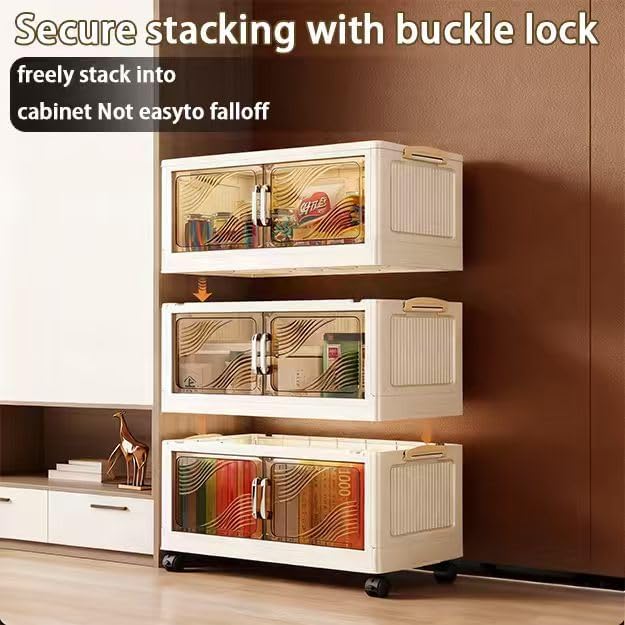 5 Tier Stackable Plastic Storage Bins with Lids Stackable Containers with Wheels and Magnetic Doors Wheels StackableStorage Bins for Living Room,Office,Dorm