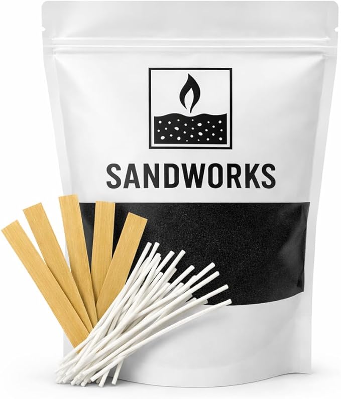Sand Wax Candle Making Kit – 5 Wooden Wicks & 15 Cotton Wicks, 500 g Premium Fragrance-Free Sand Wax (Obsidian Black)
