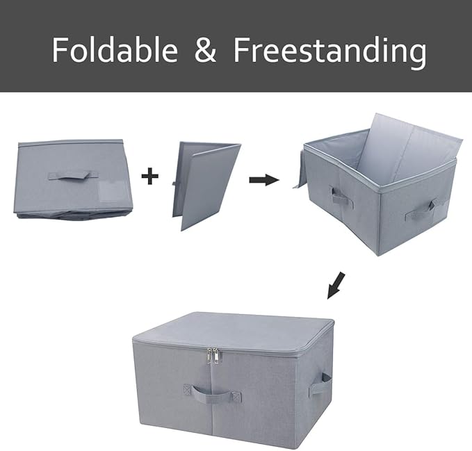 iwill CREATE PRO 17.6"x 13.6"x 9.7",Dust-proof Closet Clothes Storage Boxes with Zip Lid, Breathable Fabric & Collapsible Design Organizer Bins for Clothing Toy Dolls Shoes Blankets, Light Gray, 2pcs