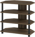 Furnifact White 4-Tier Petite TV Stand, Wood, Modern Design, Walnut/Black Finish, Space-Saving, Durable Storage