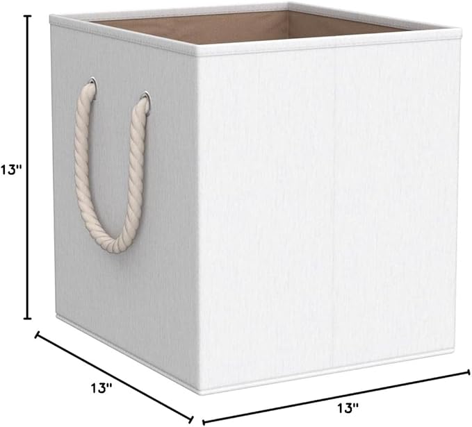 Robuy Set of 3 Beige Bamboo Fabric Cube Storage Bins with Cotton Rope Handle, Collapsible Resistant Basket Box Organizer for Shelves Size 13x13 x13 inch