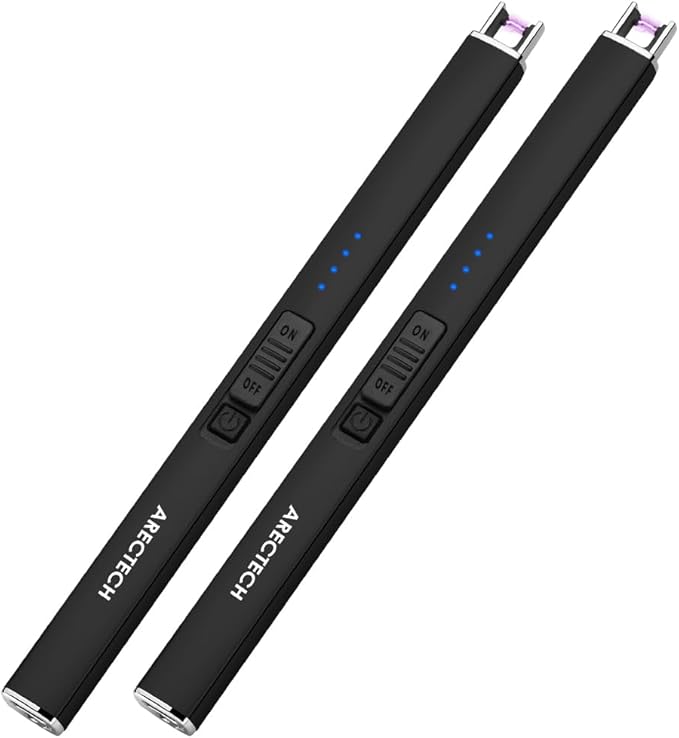 ARECTECH Electric Candle Lighter with Type-C Cable Birthday Gift for Man Women Wife Rechargeable Plasma Arc Lighters for Candle Camping Kitchen Stove Black 2 Pack