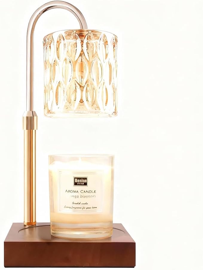 MATMO Candle Warmer Lamp with Timer & Dimmer, Height Adjustable Candle Warmer Light Compatible with Jar Scented Candles(Not Included), Table Candle Warming Lamp with 2 Bulbs for Home Decor(Gold)
