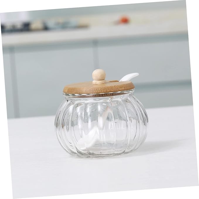 Ciieeo 1set Pumpkin-shaped Glass Sugar Dispenser with Lid Seasoning Jar for Sugar and Condiments Smooth Decorative Home Storage Container