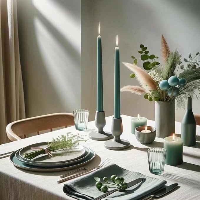 12-Inch Tall Dripless Taper Candles Set of 4 - Turquoise Tapered Candles, Perfect for Spring - Smokeless, Unscented, Long Burning - Hand Poured, Colored Tall Candlesticks - Teal