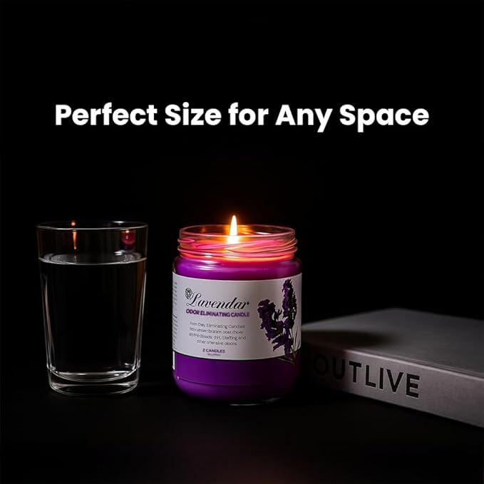 Odor Eliminating Candle Set (Lavender) - Pack of 2 (12oz) | 90 Hour Burn Time | Premium Soy Wax Candles | Eliminates 99% of Pet, Kitchen, & Smoke Odors | Eco-Friendly & Long-Lasting