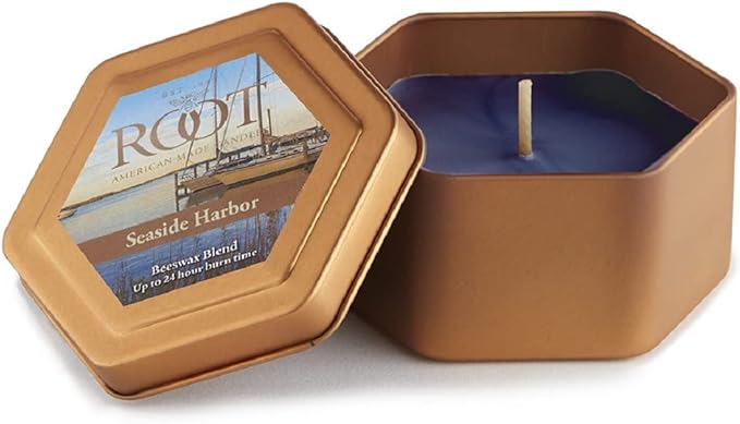 Root Candles Scented Candles in Travel Tin 24-Hour Honeycomb Traveler Handcrafted Beeswax Blend Candle, 4-Ounce, Seaside Harbor