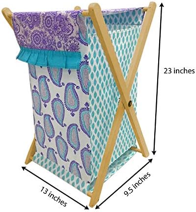 Bacati - Paisley Kids Storage (Laundary Hamper with Wooden Frame and Mesh Liner, Lilac/Purple/Aqua)