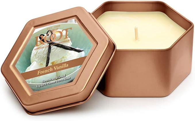 Root Candles Scented Candles in Travel Tin 24-Hour Honeycomb Traveler Handcrafted Beeswax Blend Candle, 4-Ounce, French Vanilla
