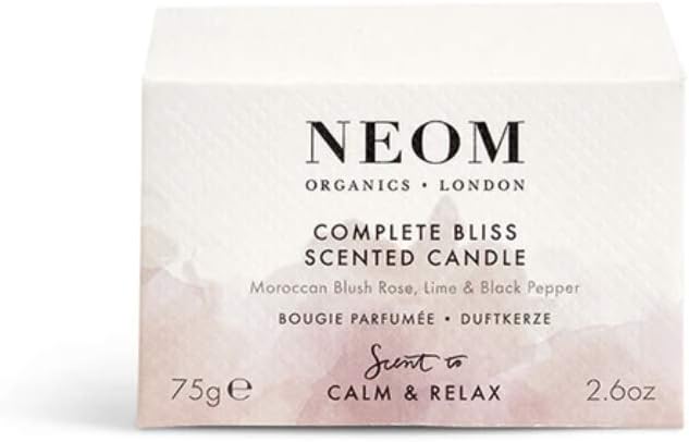 NEOM- Complete Bliss Scented Candle, Travel Size | Blush Rose, Lime & Black Pepper | Essential Oil Aromatherapy Candle | Scent to De-Stress