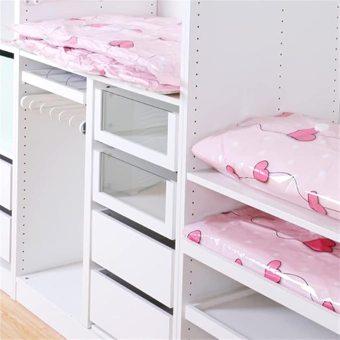 10Pcs Home Vacuum Bfor Clothes Storage Bwith Valve Transparent Border Foldable Compressed Organizer Saving Seal Packet, 100*80Cm, Pink Manual Air Pump, Xwgyl-0129/Pink Manual Air Pump/100*80
