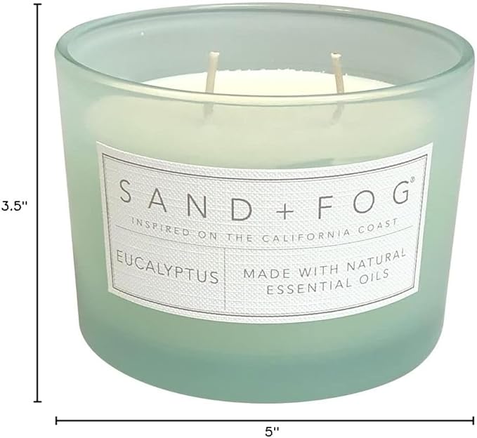 Sand + Fog Scented Candle - Eucalyptus – Additional Scents and Sizes – 100% Cotton Lead-Free Wick - Luxury Air Freshening Jar Candles - Perfect Home Decor – 12oz