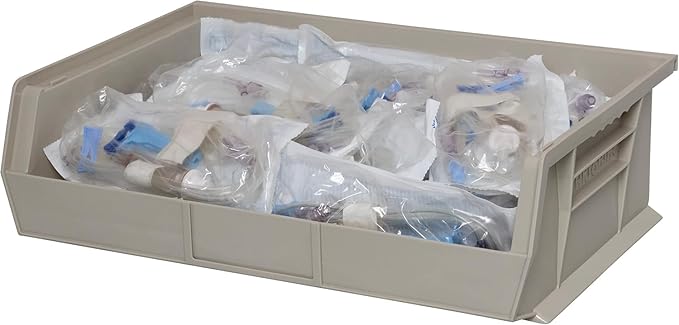 Akro-Mils 30255 AkroBins Plastic Storage Bins, Space-Saving Stackable Bins for Garage, Pantry, Craft Organization, 11" x 16" x 5", Stone, 6-Pack