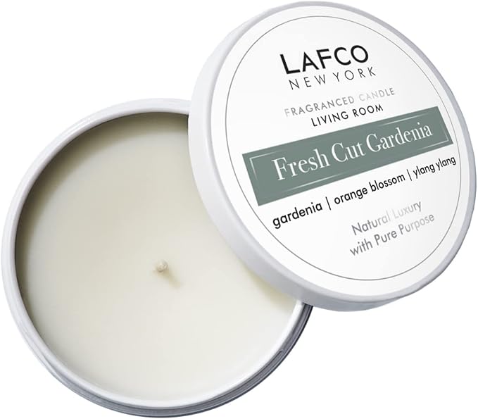 LAFCO New York Travel Candle, Fresh Cut Gardenia - 4 oz - 20-Hour Burn Time - Made in The USA