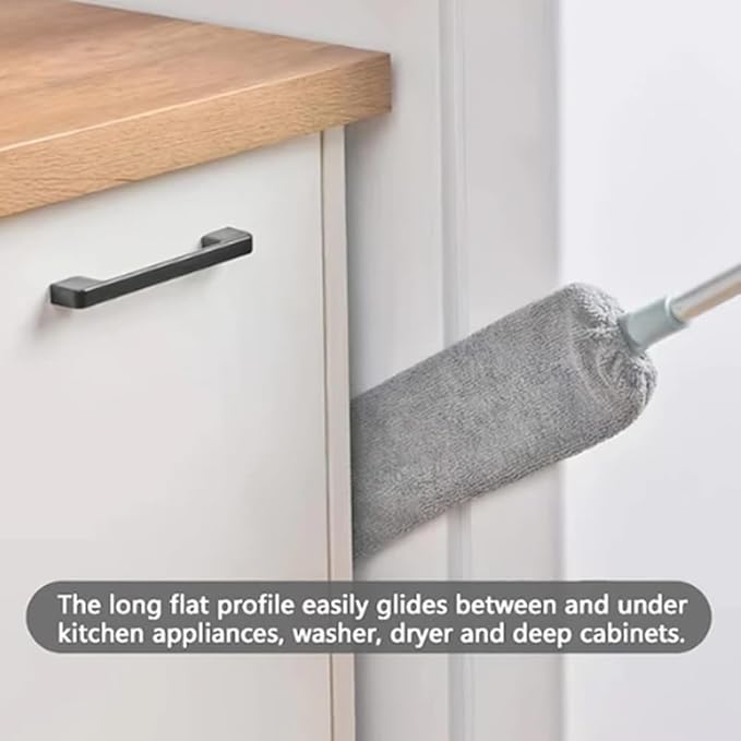 2025 New Retractable Gap Dust Cleaning Artifact, Saker Plus Mop with 3-Layer Hook 3 Microfiber Dusting Cloths Long Handle for Cleaning Under Refrigerator