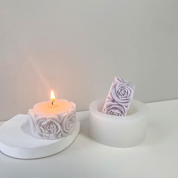 Rose Flower Column Candle Molds Valentine's Day Cylinder Resin Casting Mold for Candle Making Resin Casting Silicone Mold for DIY Candle Making Polymer Clay Craft Plaster