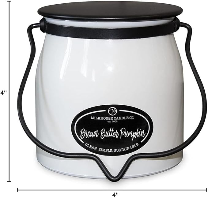 Milkhouse Candle Company Brown Butter Pumpkin Soy Candle - Pumpkin Puree | Toasted Spices | Vanilla Cream Scented - 16 oz Butter Jar with Lid, 65+ Hour Burn Time, Made in the USA