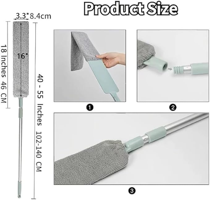 2025 New Retractable Gap Dust Cleaning Artifact, Saker Plus Mop with 3-Layer Hook 3 Microfiber Dusting Cloths Long Handle for Cleaning Under Refrigerator