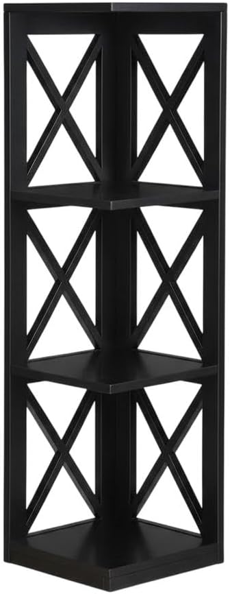 Furnifact Black 3-Tier Corner Bookcase with Durable Non-Lead Paint Finish, Stylish Storage Solution for Living Room, Office, or Bedroom